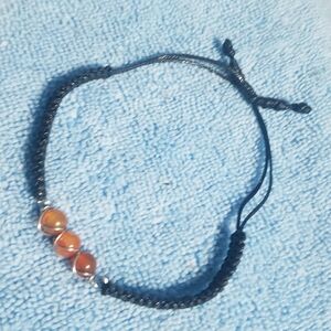 Handmade Unisex Leather and Amber Glass Bead Bracelet Adjustable From 5"-9"